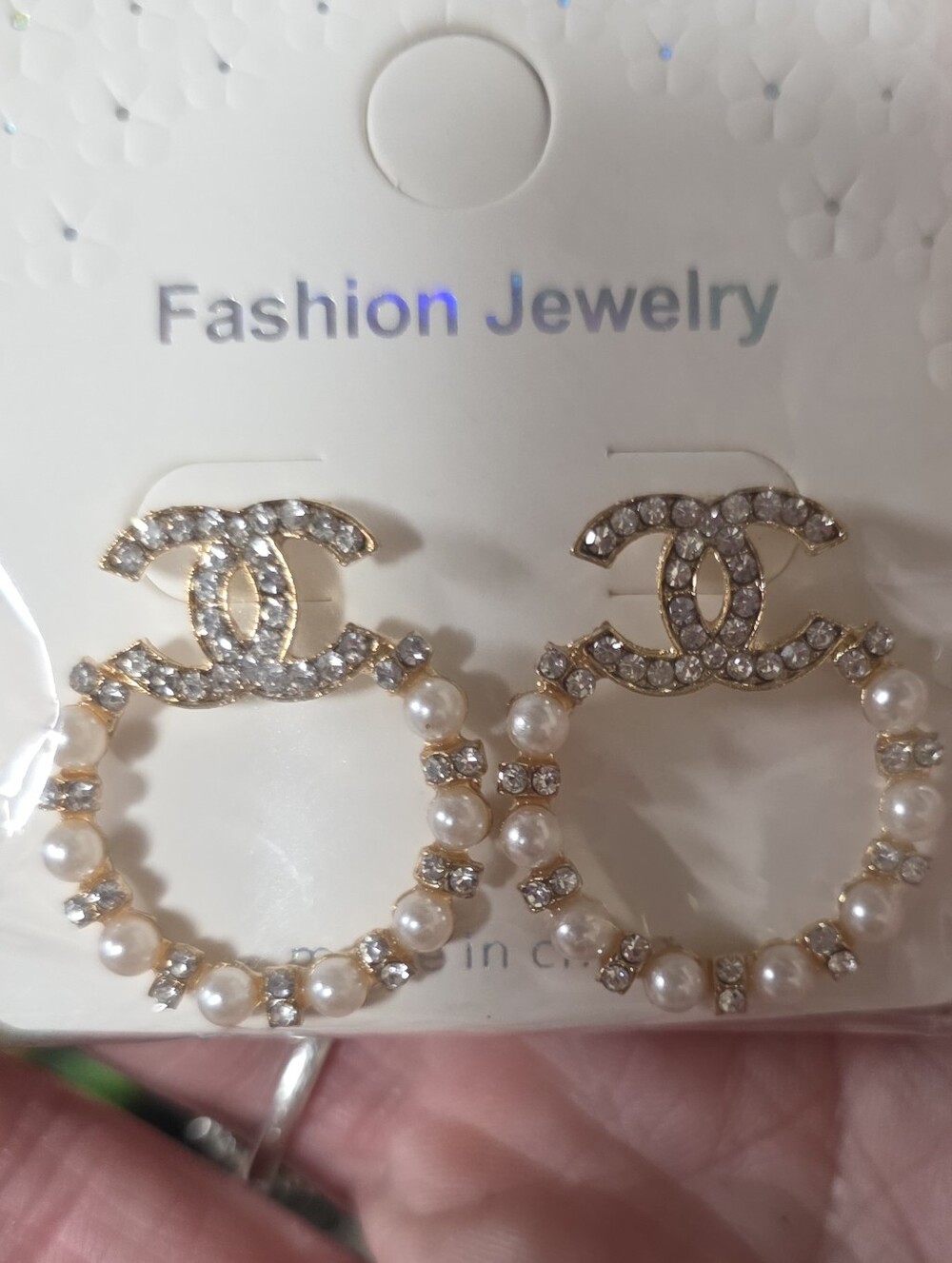 Crystal Pearl Hoop Earrings - Gold & White
